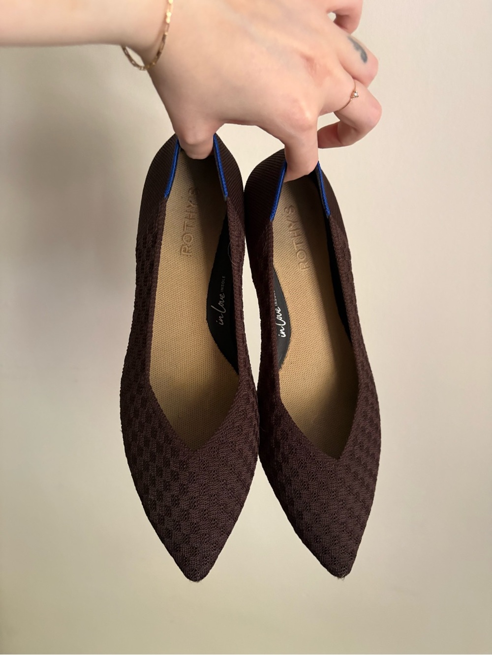 Rothy's The Point II Chocolate Basketweave Dark Brown Pointed Knit Flats
